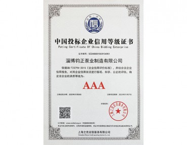 中國投標(biāo)企業(yè)信用等級(jí)證書